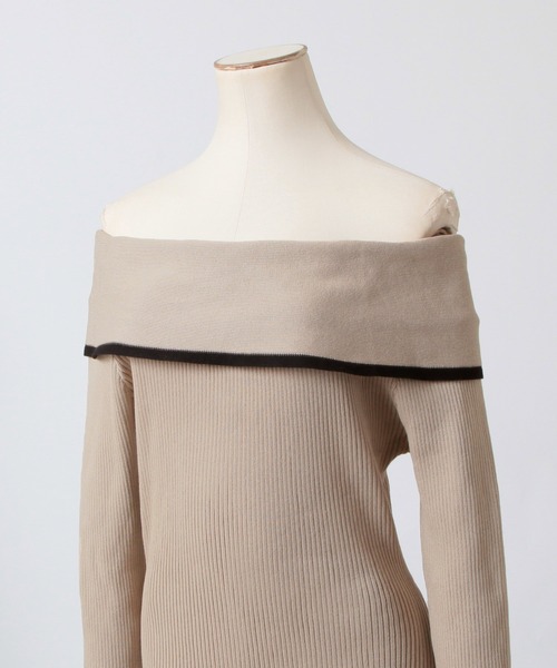 Julia Boutique（ジュリアブティック）の「パイピングオフショルダーニットタイトワンピース（ワンピース・レディース・ブラック/ベージュ・ONE）」の13枚目の写真