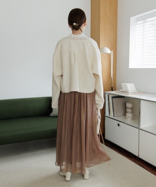 flower（フラワー）の「ベイビーツイードジャケット（ノーカラージャケット・レディース・ホワイト/ピンク・FREE）」の8枚目の写真