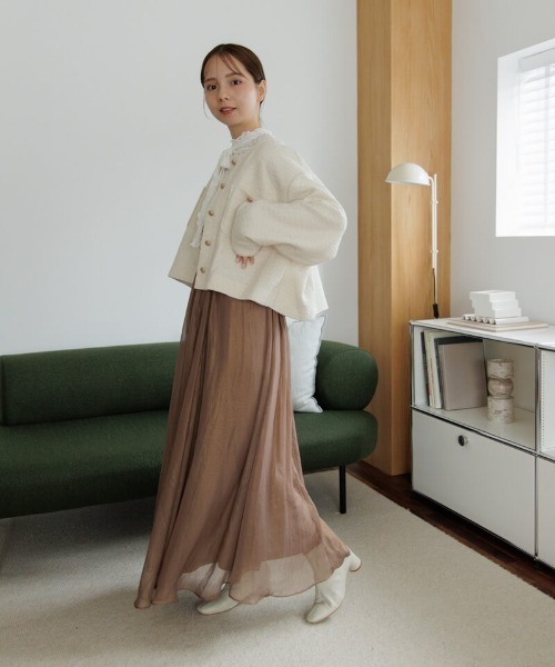 flower（フラワー）の「ベイビーツイードジャケット（ノーカラージャケット・レディース・ホワイト/ピンク・FREE）」の9枚目の写真