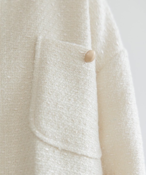 flower（フラワー）の「ベイビーツイードジャケット（ノーカラージャケット・レディース・ホワイト/ピンク・FREE）」の11枚目の写真