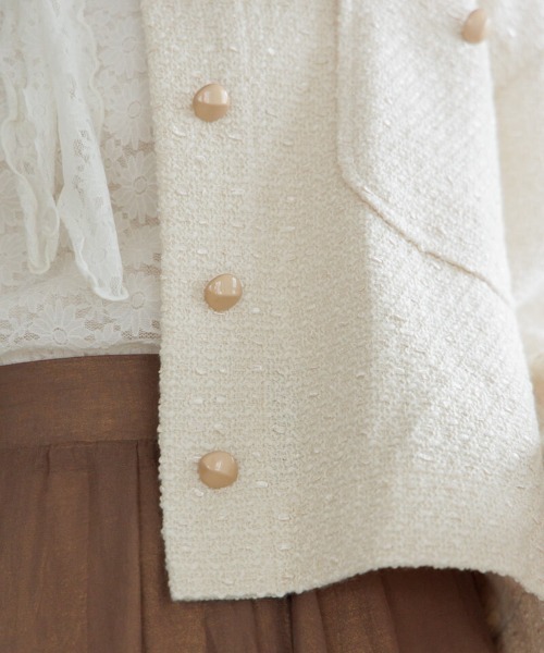 flower（フラワー）の「ベイビーツイードジャケット（ノーカラージャケット・レディース・ホワイト/ピンク・FREE）」の12枚目の写真