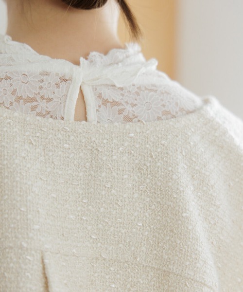 flower（フラワー）の「ベイビーツイードジャケット（ノーカラージャケット・レディース・ホワイト/ピンク・FREE）」の14枚目の写真