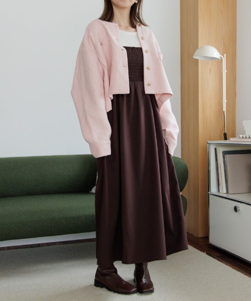 flower（フラワー）の「ベイビーツイードジャケット（ノーカラージャケット・レディース・ホワイト/ピンク・FREE）」の15枚目の写真