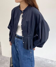 パールボタン クロップドタック ブラウス