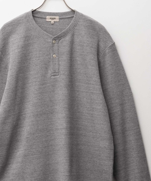 Mac-House(マックハウス)の「GOODCREW ワッフルヘンリーロングスリーブT(Tシャツ/カットソー・メンズ・ブラック/グレー/ネイビー・M/L/XL)」の1枚目の写真