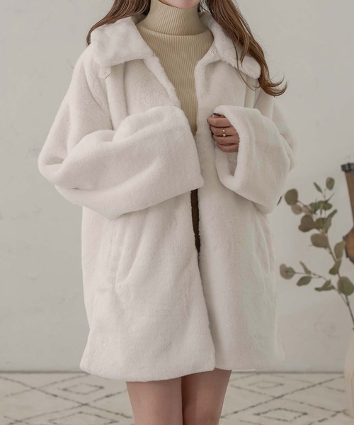 Ambre Neige(アンブルネージュ)の「フェイクファーコート/WEB/EC限定商品(その他アウター・レディース・アイボリー/モカ/ピンクベージュ・MEDIUM/SMALL)」の12枚目の写真