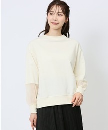 【袖シアー切替】m.f.エディトリアル レディース クルーネック 長袖プルオーバー