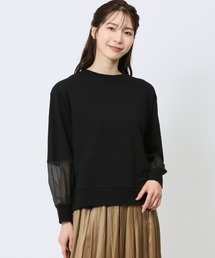 【袖シアー切替】m.f.エディトリアル レディース クルーネック 長袖プルオーバー