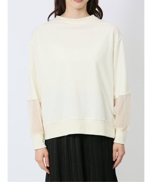 m.f.editorial（エムエフエディトリアル）の「【袖シアー切替】m.f.エディトリアル レディース クルーネック 長袖プルオーバー（Tシャツ/カットソー・レディース・ベージュ/ブラック/アイボリー・LARGE/MEDIUM）」の20枚目の写真