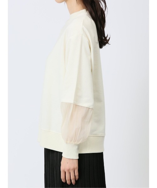 m.f.editorial（エムエフエディトリアル）の「【袖シアー切替】m.f.エディトリアル レディース クルーネック 長袖プルオーバー（Tシャツ/カットソー・レディース・ベージュ/ブラック/アイボリー・LARGE/MEDIUM）」の21枚目の写真