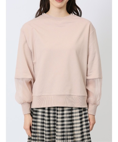 m.f.editorial（エムエフエディトリアル）の「【袖シアー切替】m.f.エディトリアル レディース クルーネック 長袖プルオーバー（Tシャツ/カットソー・レディース・ベージュ/ブラック/アイボリー・LARGE/MEDIUM）」の7枚目の写真