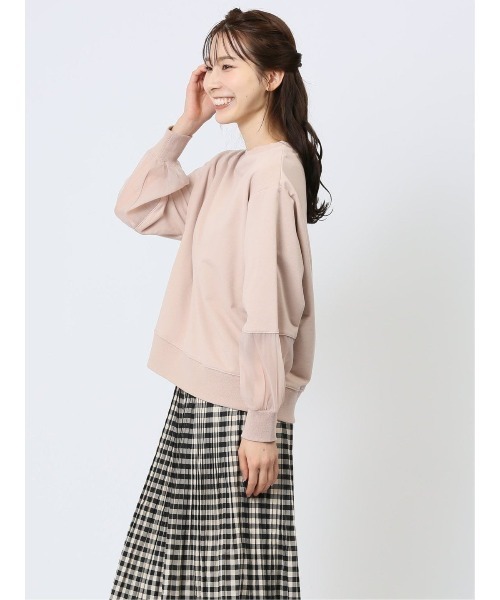 m.f.editorial（エムエフエディトリアル）の「【袖シアー切替】m.f.エディトリアル レディース クルーネック 長袖プルオーバー（Tシャツ/カットソー・レディース・ベージュ/ブラック/アイボリー・LARGE/MEDIUM）」の12枚目の写真