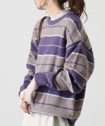 ニット/セーター（パープル/紫色系・ボーダー柄）ファッション