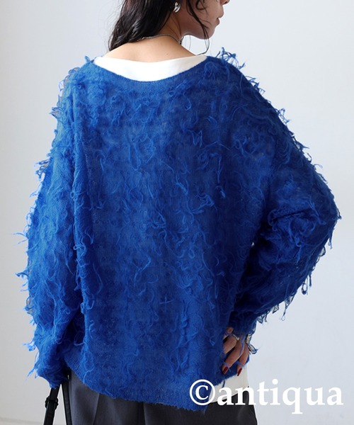 antiqua(アンティカ)の「フリンジシアーニット(ニット/セーター・レディース・ブルー/レッド/ダークグレー/ブラック・ONESIZE)」の11枚目の写真