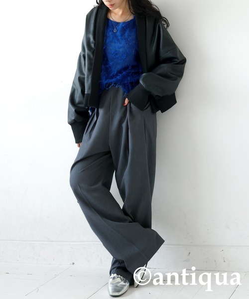 antiqua(アンティカ)の「フリンジシアーニット(ニット/セーター・レディース・ブルー/レッド/ダークグレー/ブラック・ONESIZE)」の12枚目の写真