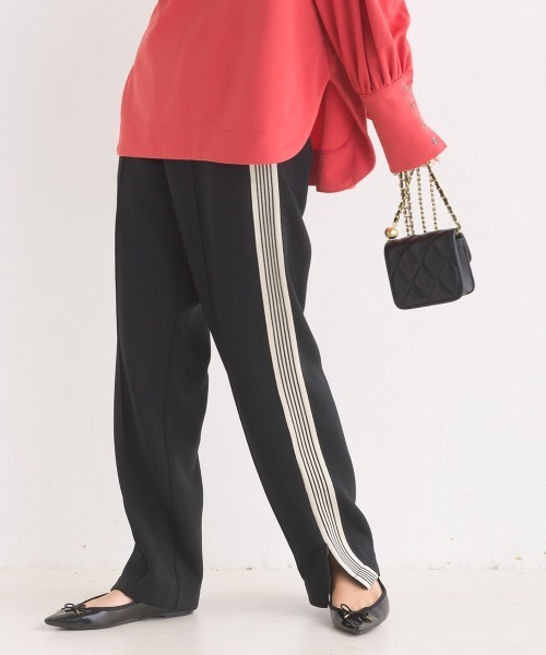 OMNES(オムネス)の「ダンボールニットライン入りトラックパンツ(スウェットパンツ・レディース・グリーン/ベージュ/ブラック・LARGE/MEDIUM)」の2枚目の写真