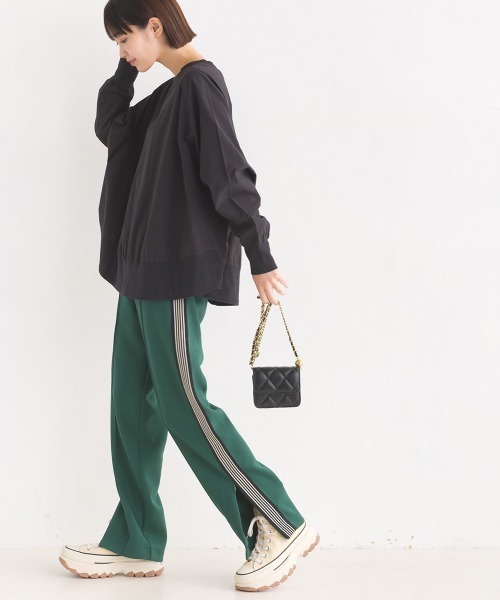 OMNES(オムネス)の「ダンボールニットライン入りトラックパンツ(スウェットパンツ・レディース・グリーン/ベージュ/ブラック・LARGE/MEDIUM)」の9枚目の写真