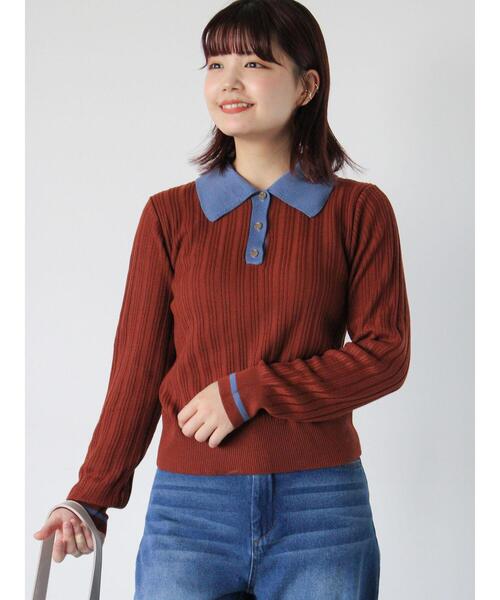 ehka sopo(エヘカソポ)の「配色ポロニット(ニット/セーター・レディース・ブラウン/キナリ/ネイビー・F)」の12枚目の写真