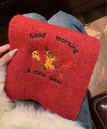 ピヌエ　トライカラーニットマフラー　レッド 新品【PINUE】トライカラーニットマフラー ピヌエトライカラー