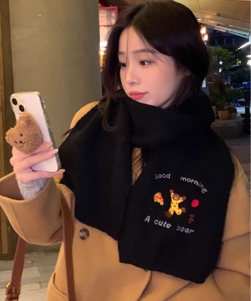 セール】くま 刺繍 ニット マフラー（マフラー）｜kirakiraShop