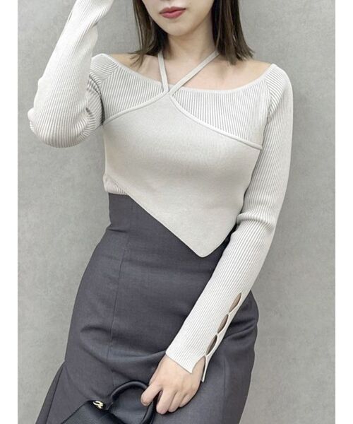 dazzlin（ダズリン）の「レイヤードオフショルバックリボンニット（ニット/セーター・レディース・ブラック/グレー/ブルー・FREE）」の2枚目の写真