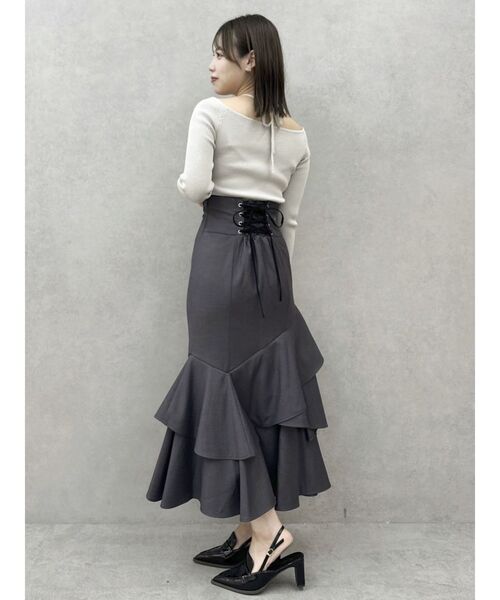 【SALE】　dazzlin レイヤードオフショルバックリボンニット　0225226002 レイヤードオフショルバックリボンニット[品番：MKSW0061628