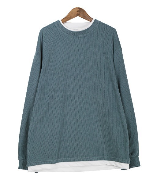 LUXSTYLE(ラグスタイル)の「フェイクレイヤードコーデュロイロンT(Tシャツ/カットソー・メンズ・ブルー/ブラック/チャコールグレー・XL/L/M)」の16枚目の写真