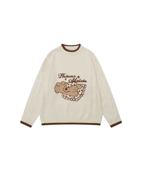 HOOK(フック)の「HOOK -select- マフラー付き犬イラストジャカードニット(ニット/セーター・メンズ・ベージュ/チョコ・LARGE/MEDIUM)」の15枚目の写真