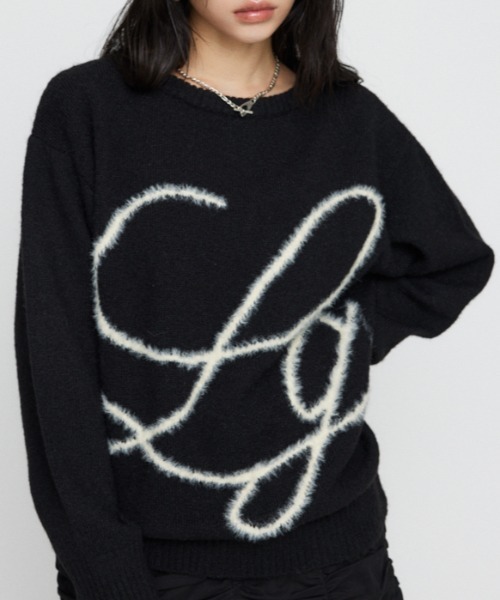 LAGUA GEM（ラグアジェム）の「SHAGGY LOGO OVER ニット（ニット/セーター・レディース・グレー/アイボリー/ブラック・FREE）」の2枚目の写真