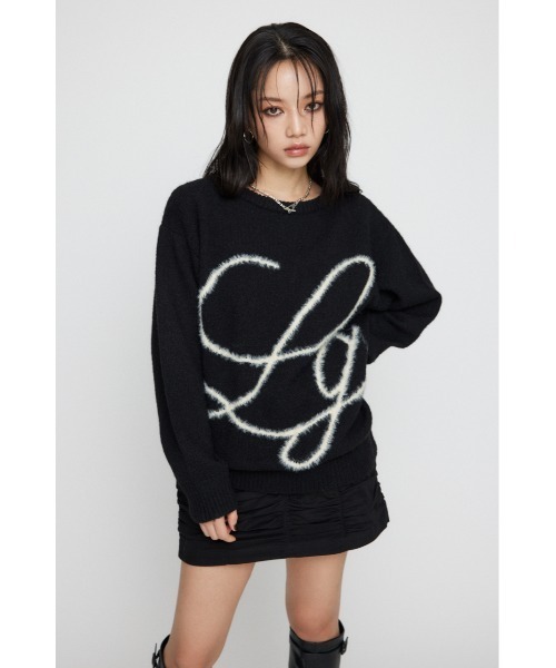 LAGUA GEM（ラグアジェム）の「SHAGGY LOGO OVER ニット（ニット/セーター・レディース・グレー/アイボリー/ブラック・FREE）」の5枚目の写真