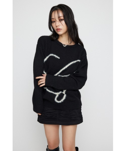 LAGUA GEM（ラグアジェム）の「SHAGGY LOGO OVER ニット（ニット/セーター・レディース・グレー/アイボリー/ブラック・FREE）」の6枚目の写真