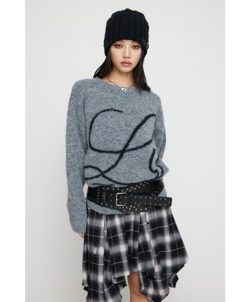 LAGUA GEM（ラグアジェム）の「SHAGGY LOGO OVER ニット（ニット/セーター・レディース・グレー/アイボリー/ブラック・FREE）」の10枚目の写真