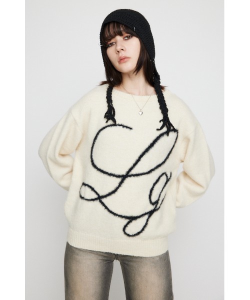 LAGUA GEM（ラグアジェム）の「SHAGGY LOGO OVER ニット（ニット/セーター・レディース・グレー/アイボリー/ブラック・FREE）」の15枚目の写真