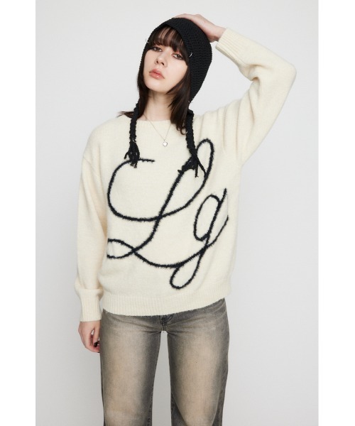 LAGUA GEM（ラグアジェム）の「SHAGGY LOGO OVER ニット（ニット/セーター・レディース・グレー/アイボリー/ブラック・FREE）」の16枚目の写真