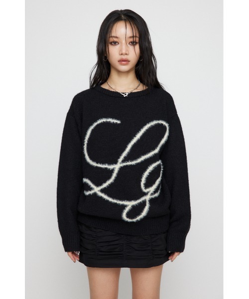 LAGUA GEM（ラグアジェム）の「SHAGGY LOGO OVER ニット（ニット/セーター・レディース・グレー/アイボリー/ブラック・FREE）」の4枚目の写真