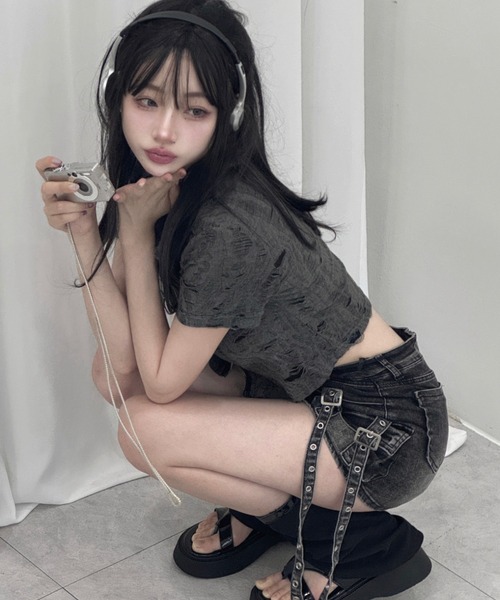 KsG(ケーエスジー)の「cargo long belt skirt(デニムスカート・レディース・ブラック/ブルー/ダークブルー・LARGE/SMALL/MEDIUM)」の4枚目の写真