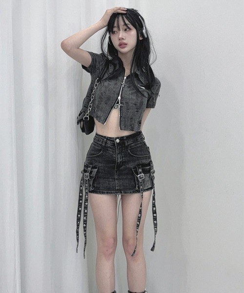KsG(ケーエスジー)の「cargo long belt skirt(デニムスカート・レディース・ブラック/ブルー/ダークブルー・LARGE/SMALL/MEDIUM)」の6枚目の写真