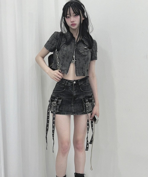 KsG(ケーエスジー)の「cargo long belt skirt(デニムスカート・レディース・ブラック/ブルー/ダークブルー・LARGE/SMALL/MEDIUM)」の9枚目の写真