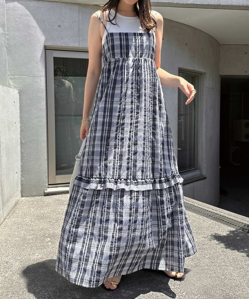 バックリボンシアーチェックキャミワンピース（ワンピース）｜Freesia