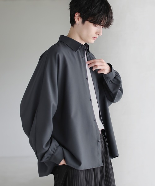 ETELIO（エテリオ）の「【防シワ】コンフォートリラックスドルマン長袖シャツ（シャツ/ブラウス・メンズ・ホワイト/ブラック/ホワイト系/ブルー系/チャコール/ワイン・S/M/L/XL）」の10枚目の写真