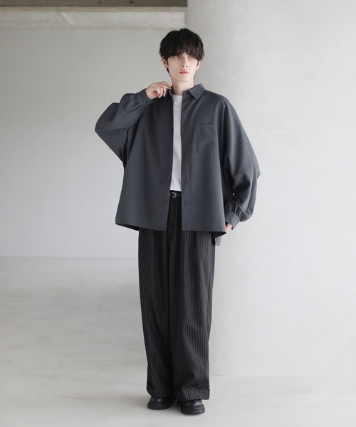 ETELIO（エテリオ）の「【防シワ】コンフォートリラックスドルマン長袖シャツ（シャツ/ブラウス・メンズ・ホワイト/ブラック/ホワイト系/ブルー系/チャコール/ワイン・S/M/L/XL）」の12枚目の写真