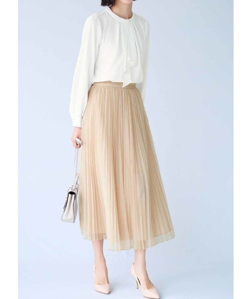 IEDIT（イディット）の「ＩＥＤＩＴ　ミモレ丈が上品なチュールプリーツスカート（スカート・レディース・ライトベージュ/ブラック・M/L/LL/3L/4L）」の3枚目の写真