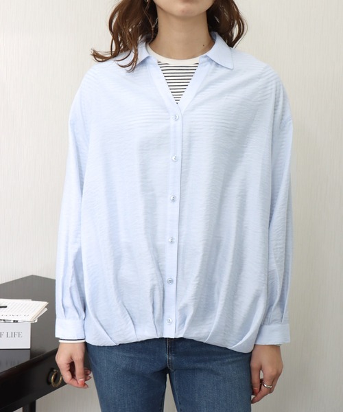 libelle more(リベル モア)の「微光沢シワ加工 裾タック微シアーシャツ(シャツ/ブラウス・レディース・イエロー/オフホワイト/サックスブルー/ブラック・M/L)」の8枚目の写真