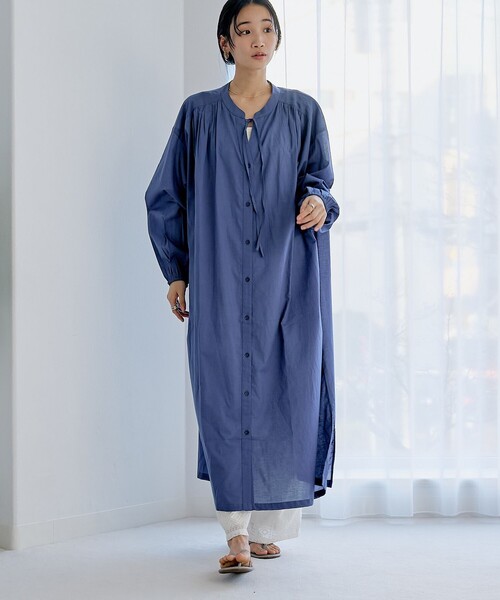 coen（コーエン）の「MARKET（マーケット）マエアキギャザー シャツ ワンピース（シャツワンピース・レディース・ブラック/ネイビー/オフホワイト・FREE）」の3枚目の写真