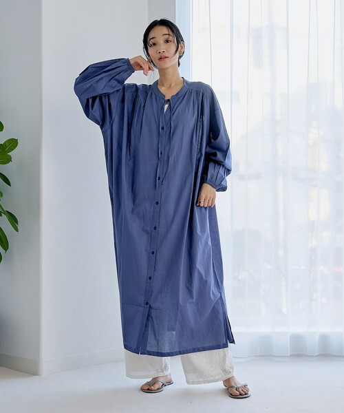 coen（コーエン）の「MARKET（マーケット）マエアキギャザー シャツ ワンピース（シャツワンピース・レディース・ブラック/ネイビー/オフホワイト・FREE）」の7枚目の写真