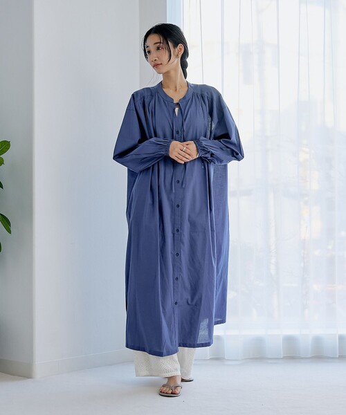 coen（コーエン）の「MARKET（マーケット）マエアキギャザー シャツ ワンピース（シャツワンピース・レディース・ブラック/ネイビー/オフホワイト・FREE）」の8枚目の写真