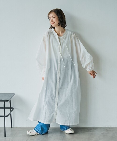 coen（コーエン）の「MARKET（マーケット）マエアキギャザー シャツ ワンピース（シャツワンピース・レディース・ブラック/ネイビー/オフホワイト・FREE）」の13枚目の写真