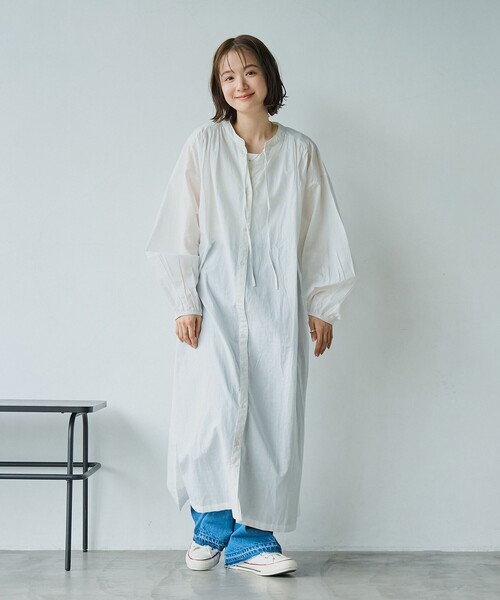 coen（コーエン）の「MARKET（マーケット）マエアキギャザー シャツ ワンピース（シャツワンピース・レディース・ブラック/ネイビー/オフホワイト・FREE）」の14枚目の写真