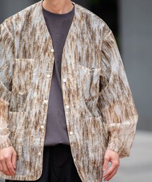 SHIPS any | 【SHIPS any別注】迷迭香: シアー メッシュ プリント ノーカラー シャツ ジャケット◇(シャツ/ブラウス)