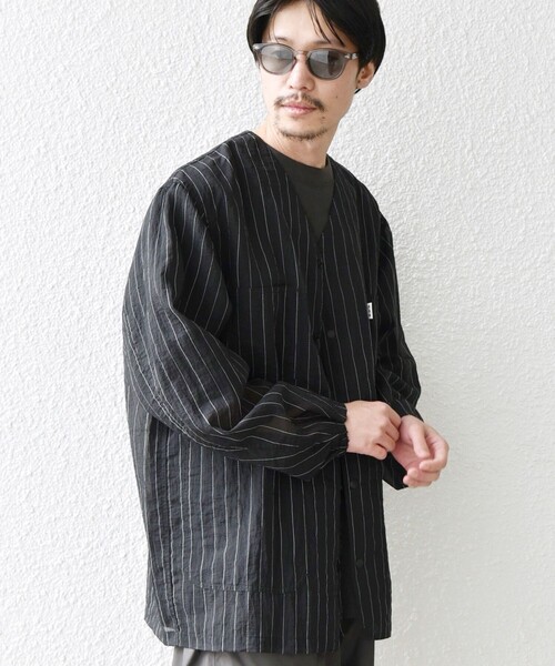 SHIPS any（シップス エニィ）の「【SHIPS any別注】迷迭香: シアー メッシュ プリント ノーカラー シャツ ジャケット◇（シャツ/ブラウス・メンズ・ベージュ/ブルー/ブラック・02/03）」の7枚目の写真